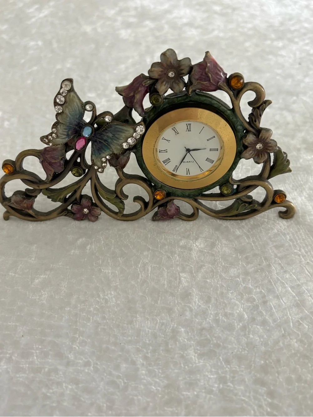 Vintage Decorative Butterfly Floral Table Clock - Multicolor
